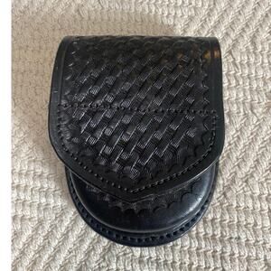 Vintage Aker Leather Basketweave Black Belt Pouch / Case